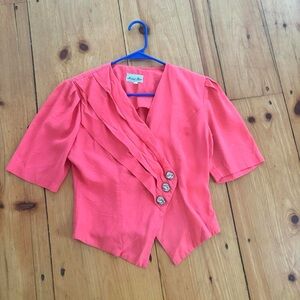 Vintage Michael Blair Coral Button-Front Blouse – Short Sleeve Retro Top